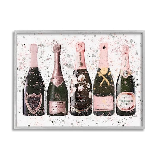 Stupell Industries Chic Pink Rose Bottles Modern Fashion Splash Framed Wall Art